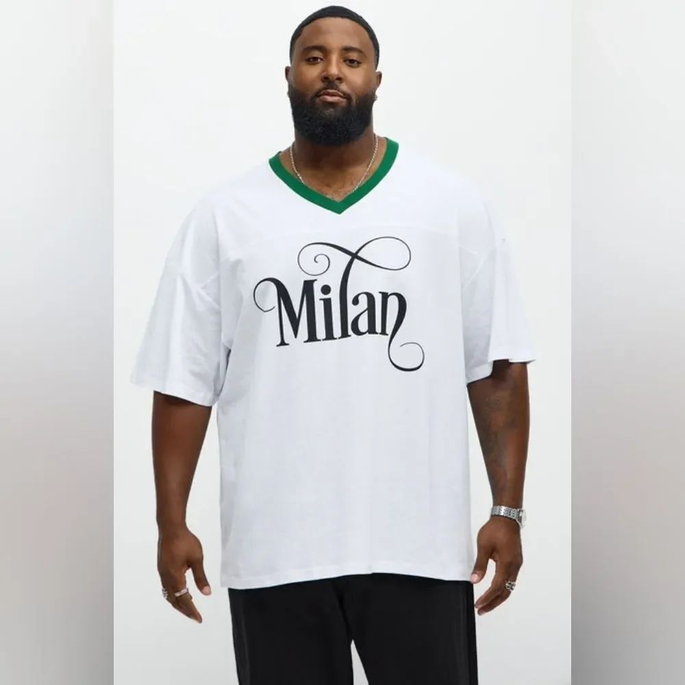 Milano Mood Men's White Jersey Tee with Green Trim